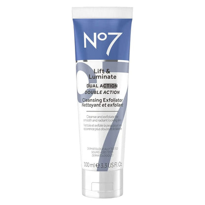 No7 Lift & Luminate Dual Action Reinigungs- & Peeling-Gesichtswaschcreme – Sanftes Gesichtspeeling mit Vitamin C, E & B5 – Tiefenreinigung für stumpfe & unebene Haut (100 ml)