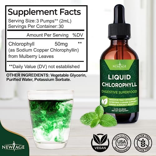 NEW AGE Chlorophyll Flüssigtropfen – Natürliches Konzentrat für Energie, Verdauung & Immunsystem – 60 ml