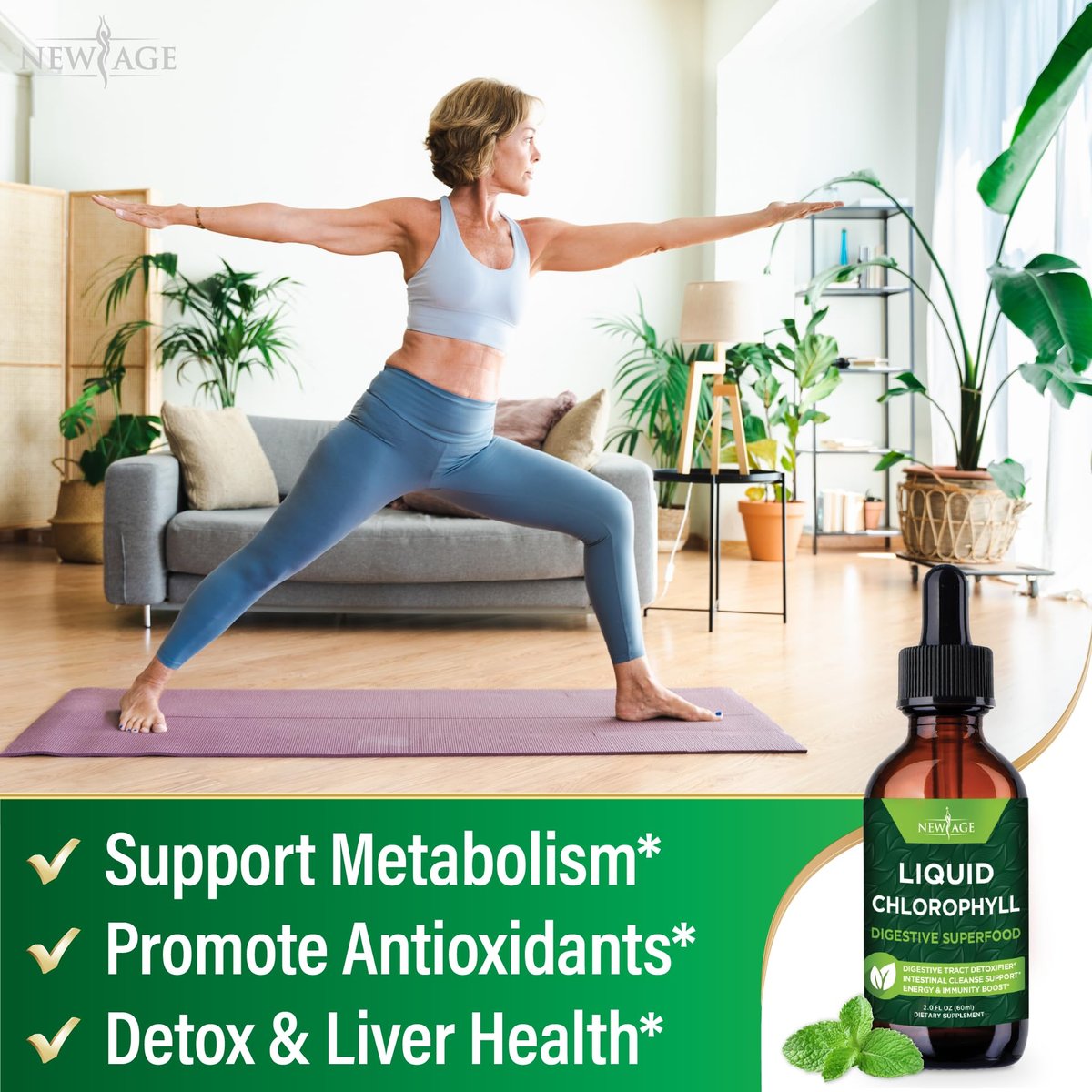 NEW AGE Chlorophyll Flüssigtropfen – Natürliches Konzentrat für Energie, Verdauung & Immunsystem – 60 ml