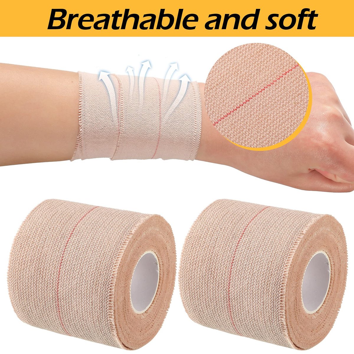 Nuanchu 2 Rollen elastische Klebebinde – Flexibler Stretch-Bandage für Sport, Knöchel, Knie, Handgelenk, Haustiere und Pferde (5 cm breit, apricot)