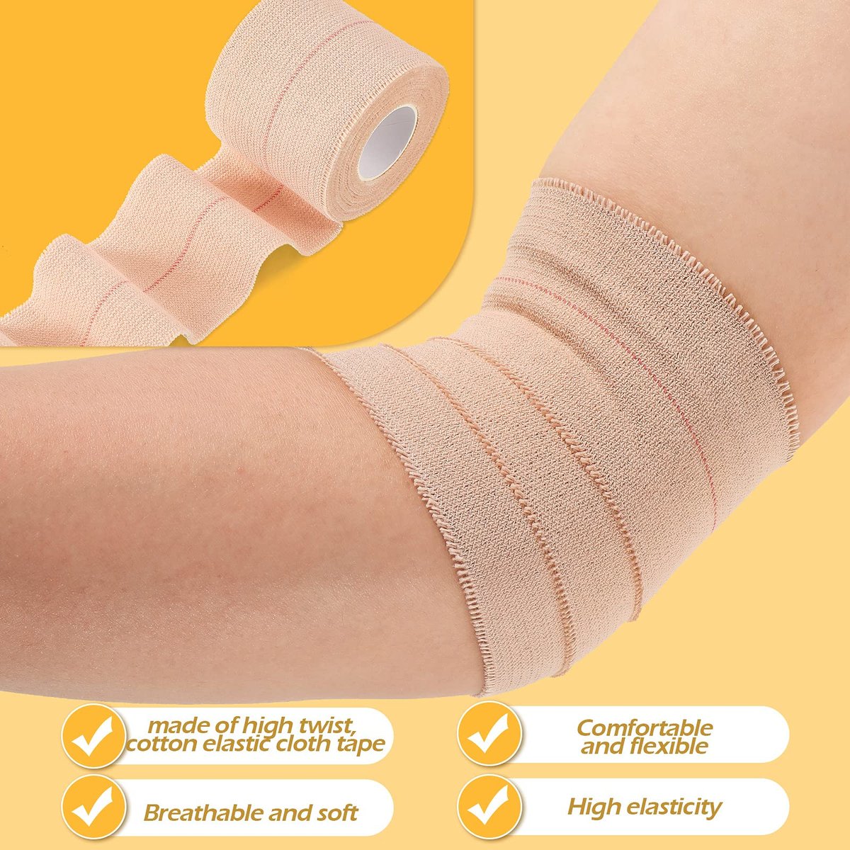 Nuanchu 2 Rollen elastische Klebebinde – Flexibler Stretch-Bandage für Sport, Knöchel, Knie, Handgelenk, Haustiere und Pferde (5 cm breit, apricot)