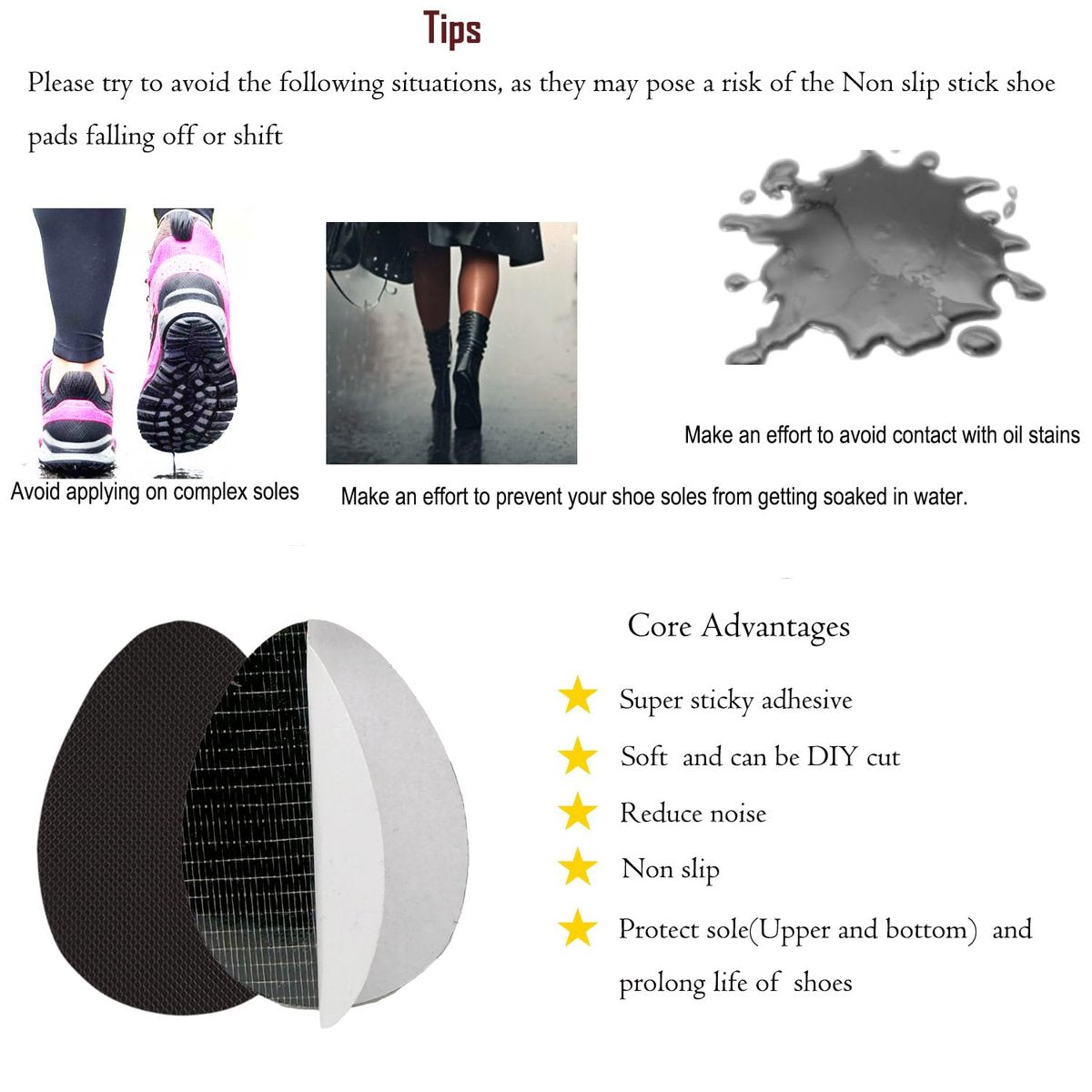 Rutschfeste Schuhsohlen-Pads für High Heels, selbstklebende Anti-Rutsch-Schuh-Griffe (Schwarz, 4 Paare)