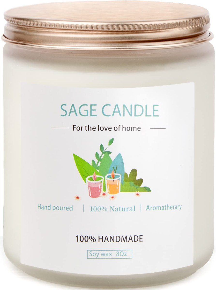 Salbei-Kerze zur Hausreinigung – 8Oz 45 Std Sojawachs Salbei-Duftkerzen für Zuhause, Energie-Reinigung, Vertreibung negativer Energie, Reinigung und Heilung, Geschenk für Frauen