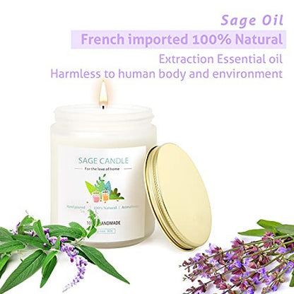 Salbei-Kerze zur Hausreinigung – 8Oz 45 Std Sojawachs Salbei-Duftkerzen für Zuhause, Energie-Reinigung, Vertreibung negativer Energie, Reinigung und Heilung, Geschenk für Frauen