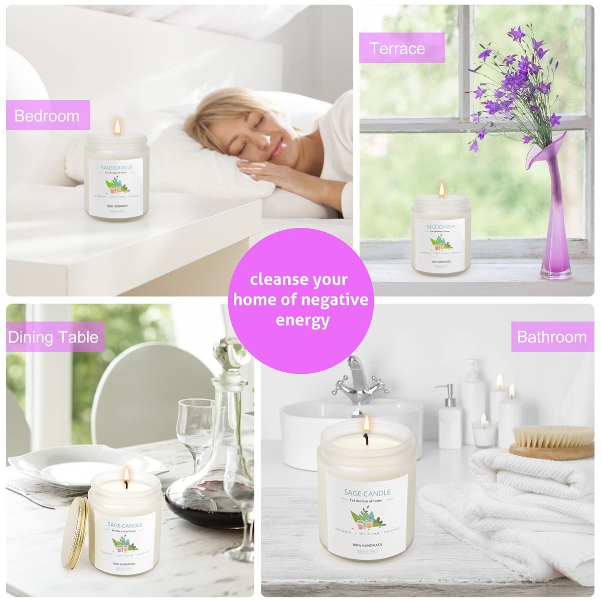 Salbei-Kerze zur Hausreinigung – 8Oz 45 Std Sojawachs Salbei-Duftkerzen für Zuhause, Energie-Reinigung, Vertreibung negativer Energie, Reinigung und Heilung, Geschenk für Frauen