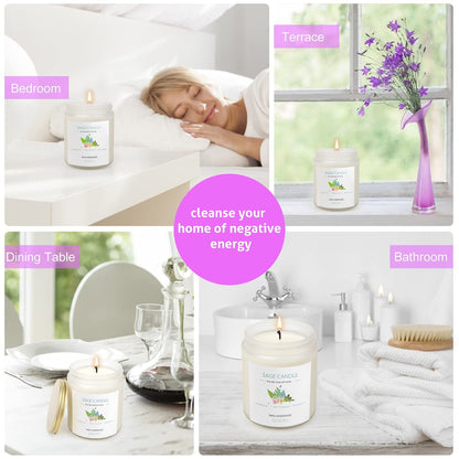 Salbei-Kerze zur Hausreinigung – 8Oz 45 Std Sojawachs Salbei-Duftkerzen für Zuhause, Energie-Reinigung, Vertreibung negativer Energie, Reinigung und Heilung, Geschenk für Frauen