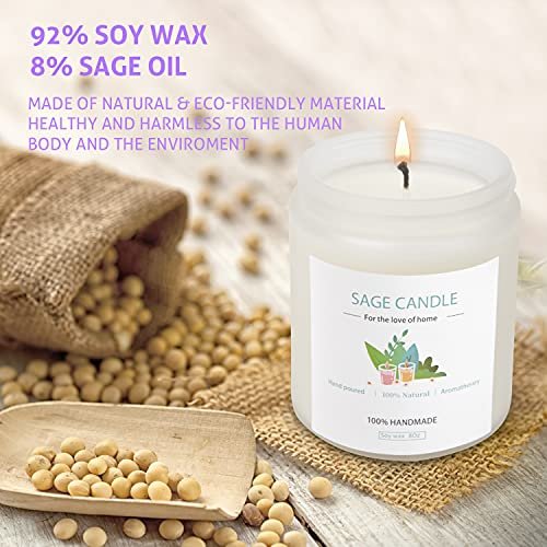 Salbei-Kerze zur Hausreinigung – 8Oz 45 Std Sojawachs Salbei-Duftkerzen für Zuhause, Energie-Reinigung, Vertreibung negativer Energie, Reinigung und Heilung, Geschenk für Frauen