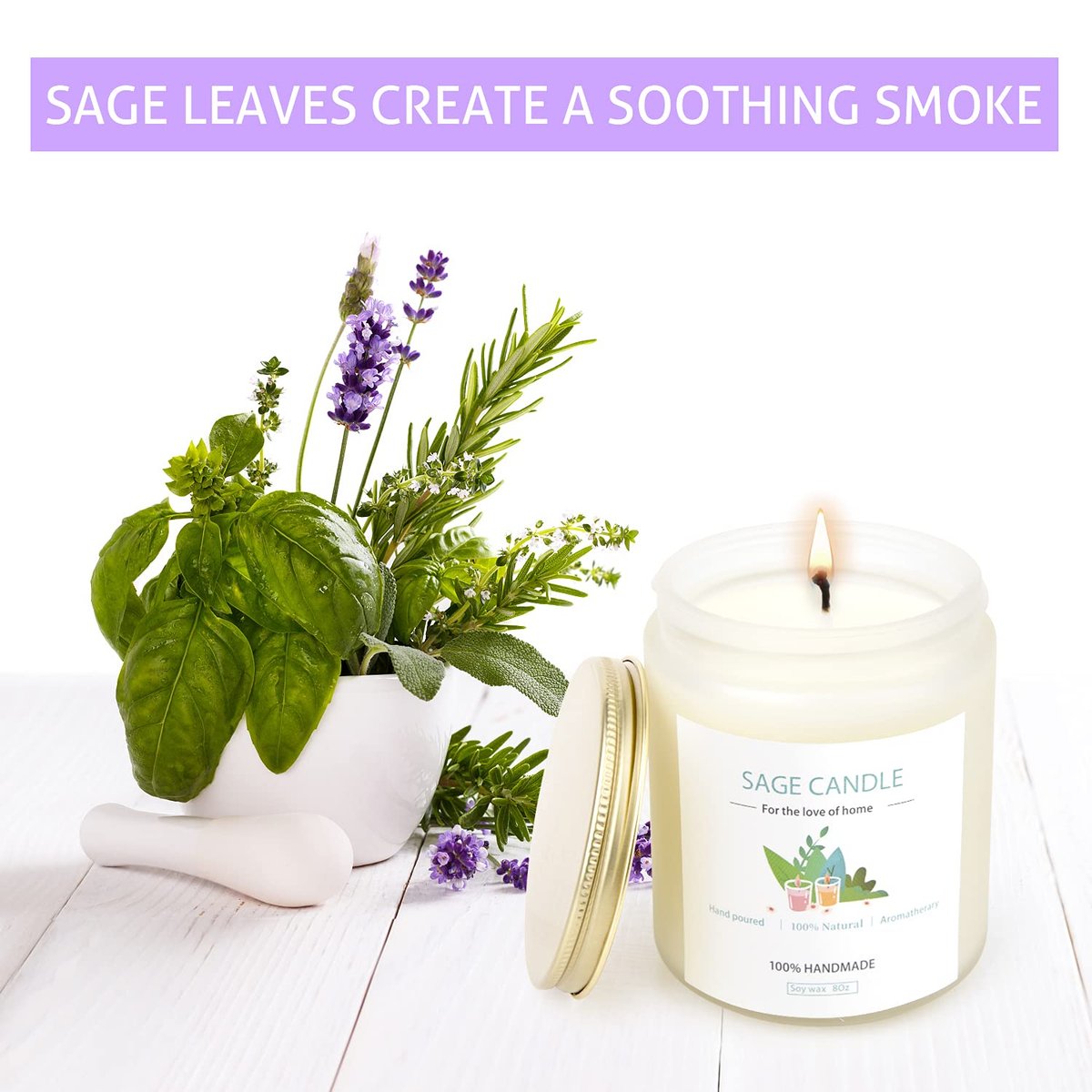 Salbei-Kerze zur Hausreinigung – 8Oz 45 Std Sojawachs Salbei-Duftkerzen für Zuhause, Energie-Reinigung, Vertreibung negativer Energie, Reinigung und Heilung, Geschenk für Frauen