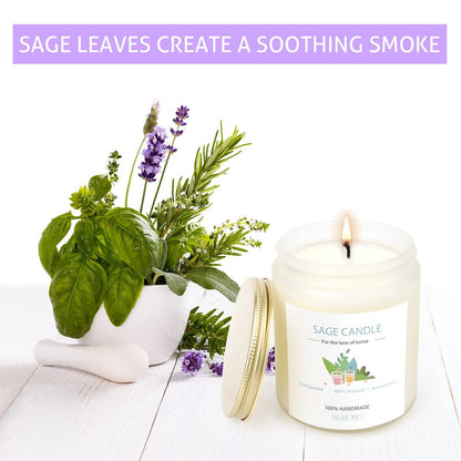 Salbei-Kerze zur Hausreinigung – 8Oz 45 Std Sojawachs Salbei-Duftkerzen für Zuhause, Energie-Reinigung, Vertreibung negativer Energie, Reinigung und Heilung, Geschenk für Frauen