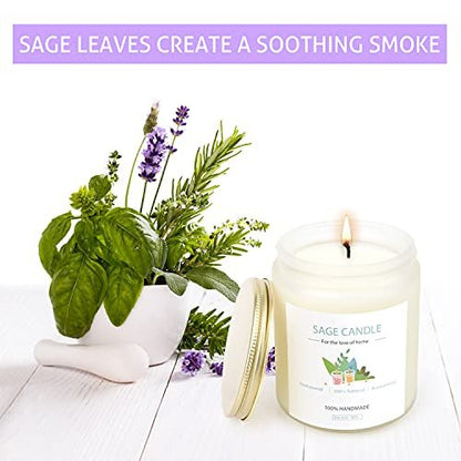 Salbei-Kerze zur Hausreinigung – 8Oz 45 Std Sojawachs Salbei-Duftkerzen für Zuhause, Energie-Reinigung, Vertreibung negativer Energie, Reinigung und Heilung, Geschenk für Frauen