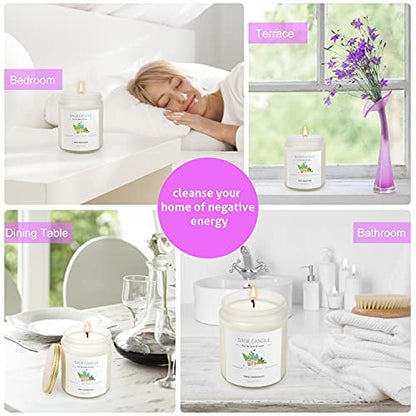 Salbei-Kerze zur Hausreinigung – 8Oz 45 Std Sojawachs Salbei-Duftkerzen für Zuhause, Energie-Reinigung, Vertreibung negativer Energie, Reinigung und Heilung, Geschenk für Frauen