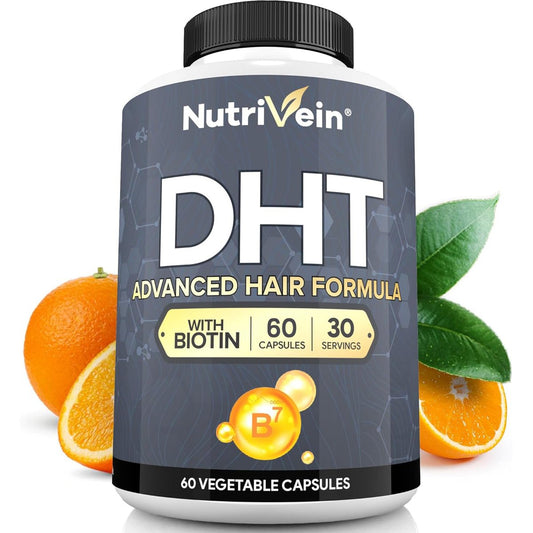 Nutrivein Premium DHT Blocker für Männer & Frauen – mit Biotin – 60 Kapseln (30-Tage-Vorrat) – Haarergänzung für kräftiges Haar