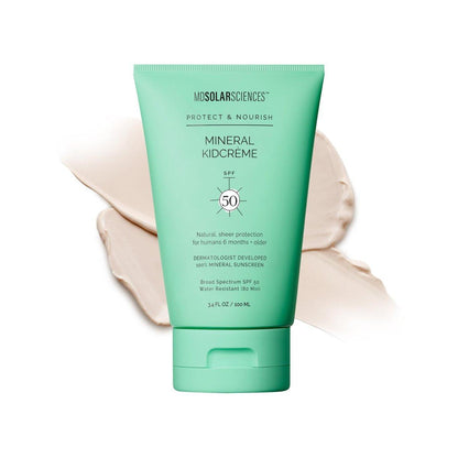 MDSolarSciences Mineral KidCrème SPF 50 – Sanfte Breitband-Kindersonnencreme mit Zinkoxid & Squalan, wasserresistent, ohne weißen Schimmer, für empfindliche Haut, parfümfrei (100 ml)