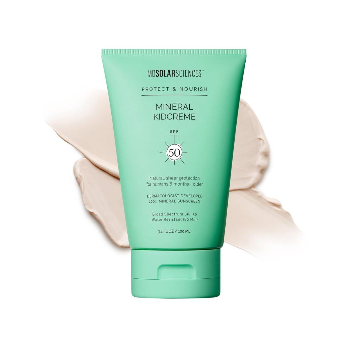 MDSolarSciences Mineral KidCrème SPF 50 – Sanfte Breitband-Kindersonnencreme mit Zinkoxid & Squalan, wasserresistent, ohne weißen Schimmer, für empfindliche Haut, parfümfrei (100 ml)