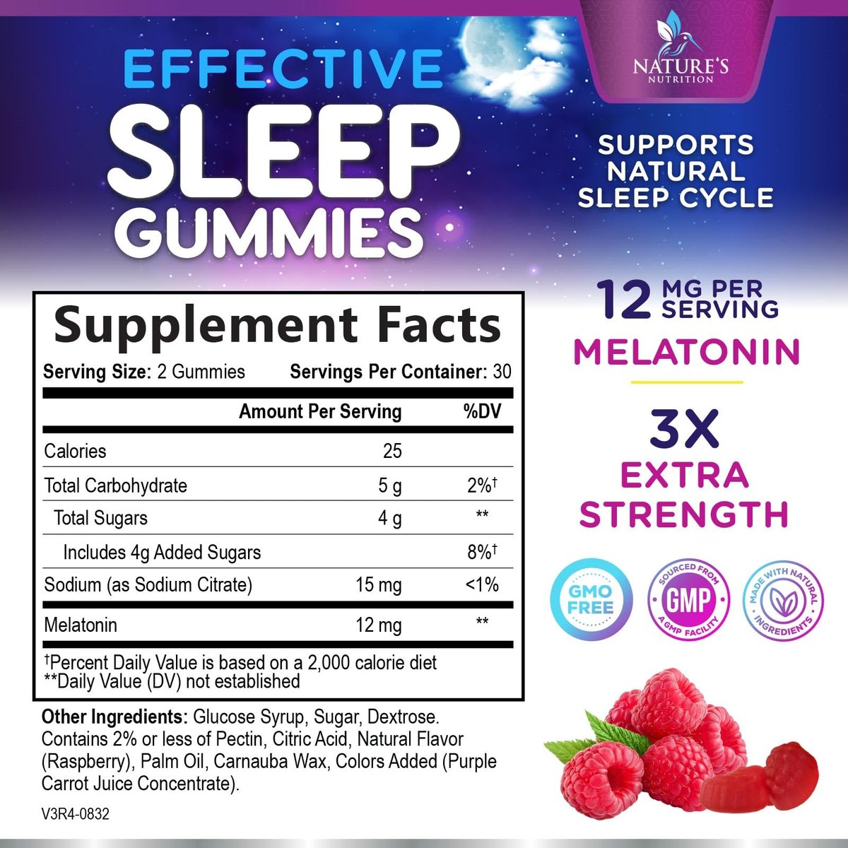 Melatonin Schlafgummis – 12 mg pro Portion – Extra starke Schlafunterstützung – Vegane Gummis für Erwachsene – Beerengeschmack – 60 Gummis