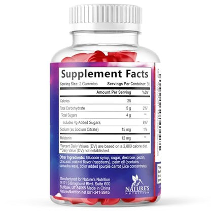 Melatonin Schlafgummis – 12 mg pro Portion – Extra starke Unterstützung für erholsamen Schlaf – Vegan – Beerengeschmack – 120 Gummis