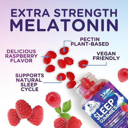Melatonin Schlafgummis – 12 mg pro Portion – Extra starke Schlafunterstützung – Vegane Gummis für Erwachsene – Beerengeschmack – 60 Gummis