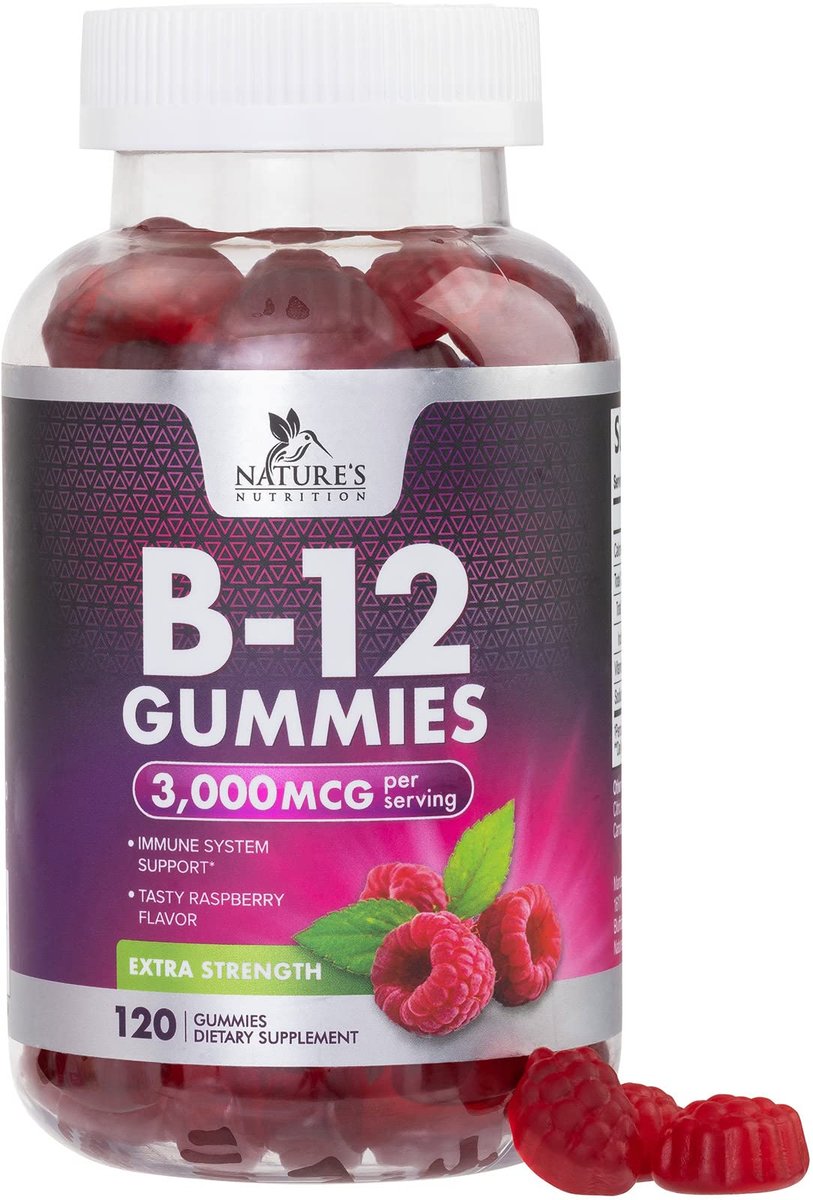 Vitamin B12 Gummis - 3000 mcg pro Portion Extra Stärke Energie B 12 Gummibärchen für Stoffwechsel & Immununterstützung - Kaubare Nahrungsergänzungsmittel B-12, Natürliche Koffeinfreie Gummis, Beerengeschmack - 120 Gummis