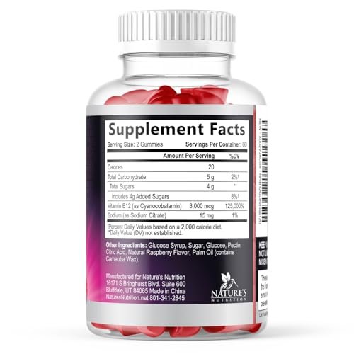 Vitamin B12 Gummis - 3000 mcg pro Portion Extra Stärke Energie B 12 Gummibärchen für Stoffwechsel & Immununterstützung - Kaubare Nahrungsergänzungsmittel B-12, Natürliche Koffeinfreie Gummis, Beerengeschmack - 120 Gummis
