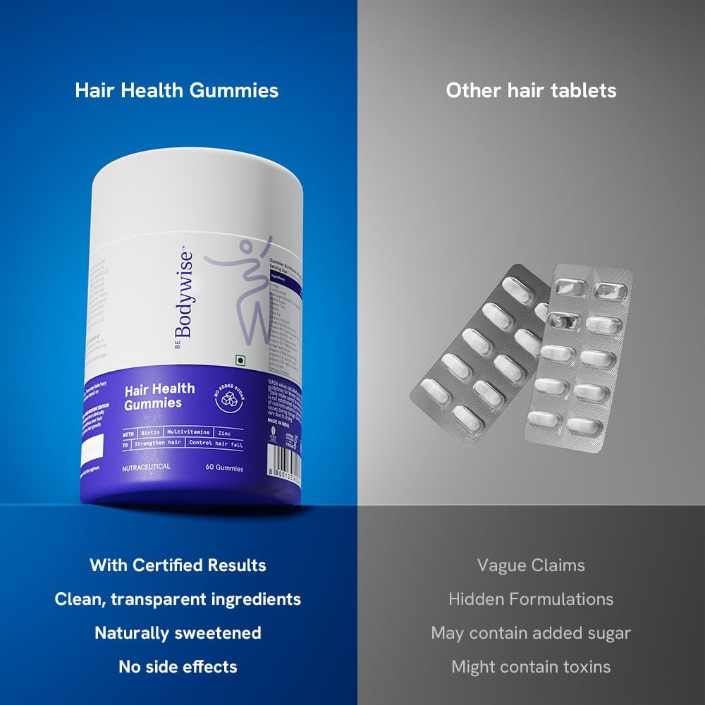 Be Bodywise Biotin Haarwuchs Gummibärchen für Frauen I Zuckerfrei I Haare Haut und Nägel Vitamine I Biotin, Zink, Folsäure, Vitamin C, Keratin & Multivitamin I 100% Vegan, Glutenfrei I 60 Tage Vorrat