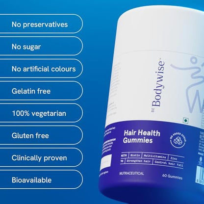 Be Bodywise Biotin Haarwuchs Gummibärchen für Frauen I Zuckerfrei I Haare Haut und Nägel Vitamine I Biotin, Zink, Folsäure, Vitamin C, Keratin & Multivitamin I 100% Vegan, Glutenfrei I 60 Tage Vorrat