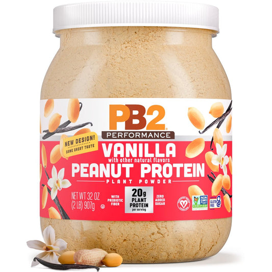 PB2 Performance Erdnuss-Pflanzliches Proteinpulver mit Madagaskar Vanille | 20g vollständiges Protein, ohne Zuckerzusatz, präbiotische Ballaststoffe | vegan, non-GMO, glutenfrei (2LB)