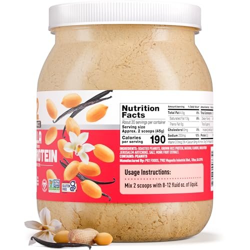 PB2 Performance Erdnuss-Pflanzliches Proteinpulver mit Madagaskar Vanille | 20g vollständiges Protein, ohne Zuckerzusatz, präbiotische Ballaststoffe | vegan, non-GMO, glutenfrei (2LB)