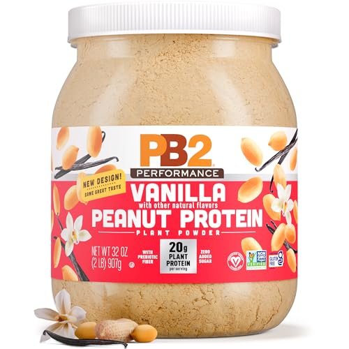PB2 Performance Erdnuss-Pflanzliches Proteinpulver mit Madagaskar Vanille | 20g vollständiges Protein, ohne Zuckerzusatz, präbiotische Ballaststoffe | vegan, non-GMO, glutenfrei (2LB)