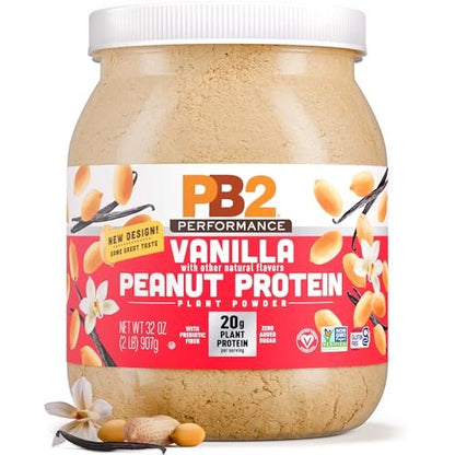 PB2 Performance Erdnuss-Pflanzliches Proteinpulver mit Madagaskar Vanille | 20g vollständiges Protein, ohne Zuckerzusatz, präbiotische Ballaststoffe | vegan, non-GMO, glutenfrei (2LB)