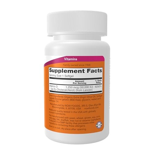 NOW Foods Vitamin D-3 50.000 IE Weichkapseln, 50 Stück