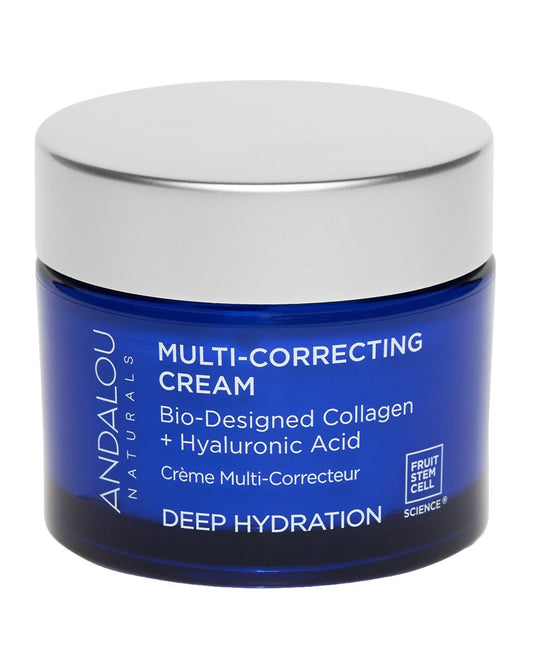 Andalou Naturals Tiefenfeuchtigkeit Gesichtscreme Multi-Correcting Cream – Tägliche Hautpflege mit Hyaluronsäure, veganem Kollagen & Fruchtstammzellen – Repariert die Hautelastizität & spendet Feuchtigkeit – 1,7 fl oz