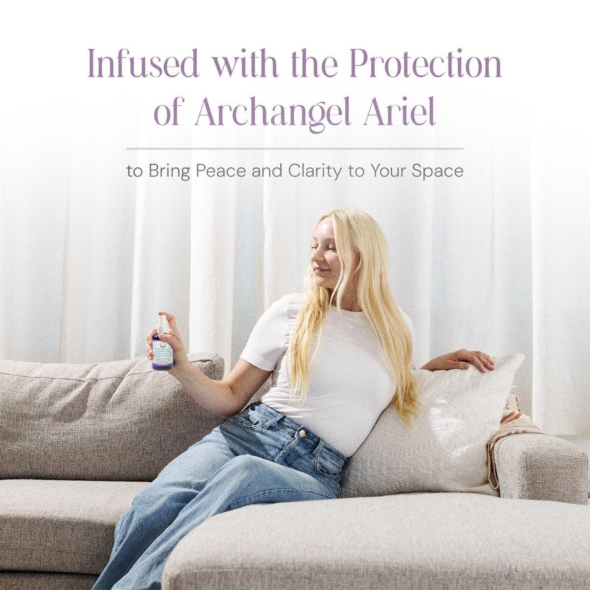 Lavendel-Salbei Räucherspray - Erzengel Ariel Salbei Nebel, Energie-Reinigung & Schutz, Rauchfrei, Reiki-aufgeladene Aromatherapie, Bett-, Raum- & Kissen-Spray mit ätherischem Öl & Quarz, 118 ml