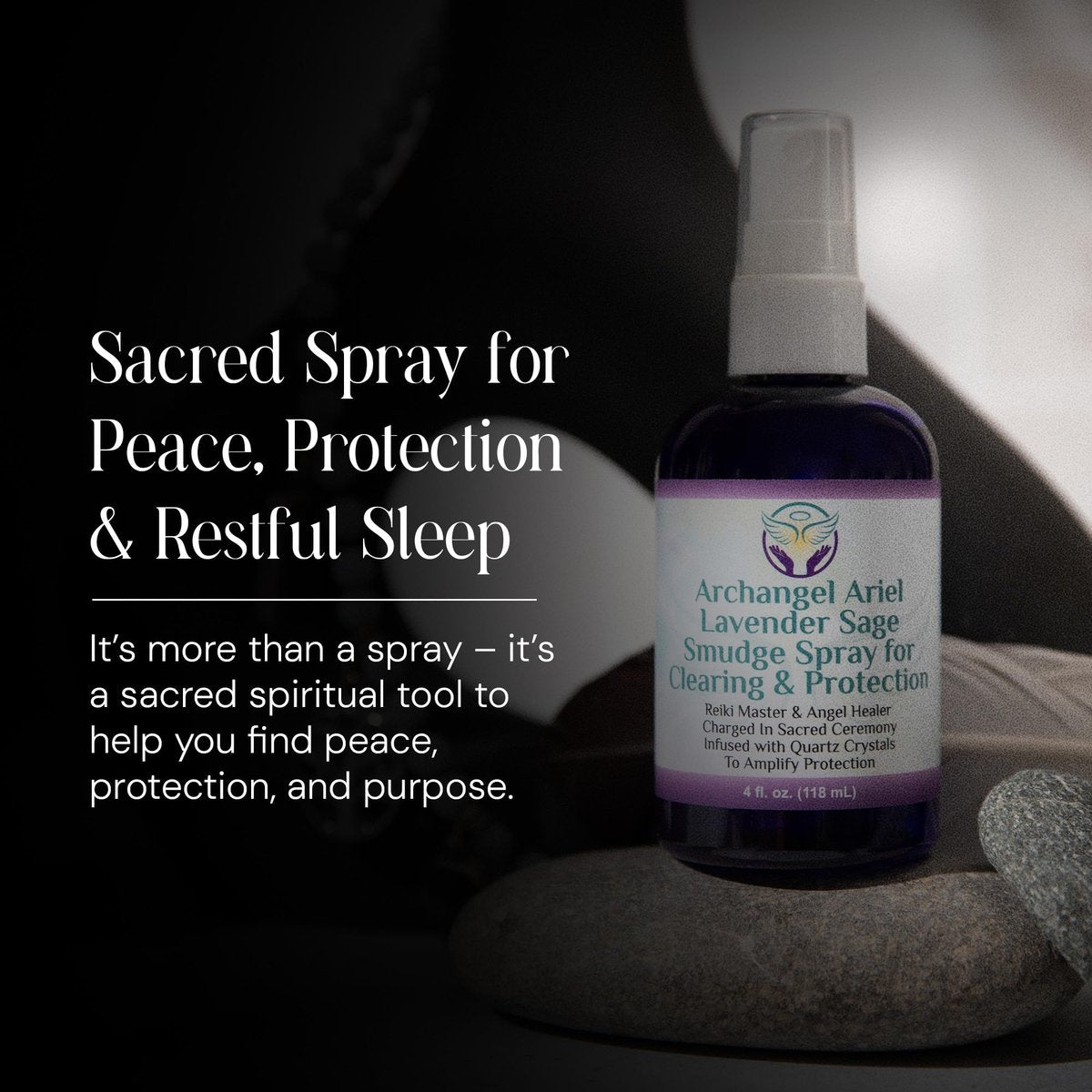 Lavendel-Salbei Räucherspray - Erzengel Ariel Salbei Nebel, Energie-Reinigung & Schutz, Rauchfrei, Reiki-aufgeladene Aromatherapie, Bett-, Raum- & Kissen-Spray mit ätherischem Öl & Quarz, 118 ml