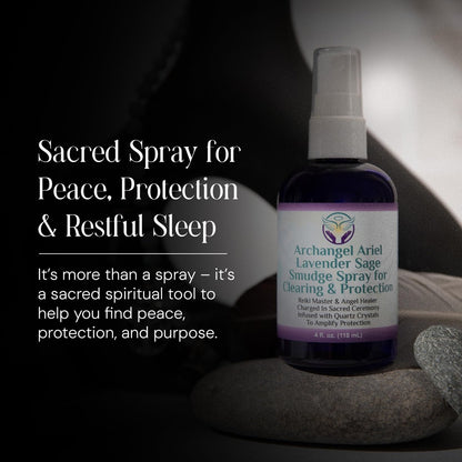 Lavendel-Salbei Räucherspray - Erzengel Ariel Salbei Nebel, Energie-Reinigung & Schutz, Rauchfrei, Reiki-aufgeladene Aromatherapie, Bett-, Raum- & Kissen-Spray mit ätherischem Öl & Quarz, 118 ml