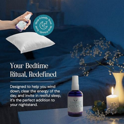 Lavendel-Salbei Räucherspray - Erzengel Ariel Salbei Nebel, Energie-Reinigung & Schutz, Rauchfrei, Reiki-aufgeladene Aromatherapie, Bett-, Raum- & Kissen-Spray mit ätherischem Öl & Quarz, 118 ml