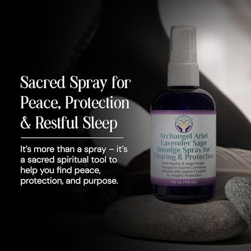 Lavendel-Salbei Räucherspray - Erzengel Ariel Salbei Nebel, Energie-Reinigung & Schutz, Rauchfrei, Reiki-aufgeladene Aromatherapie, Bett-, Raum- & Kissen-Spray mit ätherischem Öl & Quarz, 118 ml