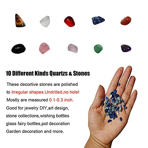 SeeuFun Bunte Mini Kristallsteine, getrommelte Chips, Fluorit, Tigerauge, Rosenquarz, Amethyst (ca. 227 g)