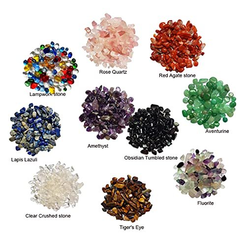 SeeuFun Bunte Mini Kristallsteine, getrommelte Chips, Fluorit, Tigerauge, Rosenquarz, Amethyst (ca. 227 g)