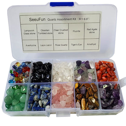 SeeuFun Bunte Mini Kristallsteine, getrommelte Chips, Fluorit, Tigerauge, Rosenquarz, Amethyst (ca. 227 g)