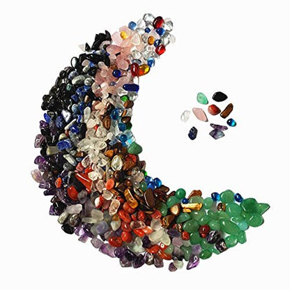 SeeuFun Bunte Mini Kristallsteine, getrommelte Chips, Fluorit, Tigerauge, Rosenquarz, Amethyst (ca. 227 g)