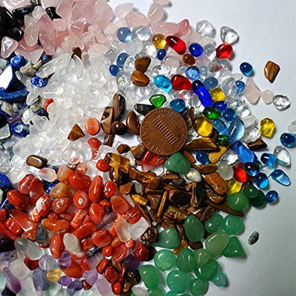 SeeuFun Bunte Mini Kristallsteine, getrommelte Chips, Fluorit, Tigerauge, Rosenquarz, Amethyst (ca. 227 g)