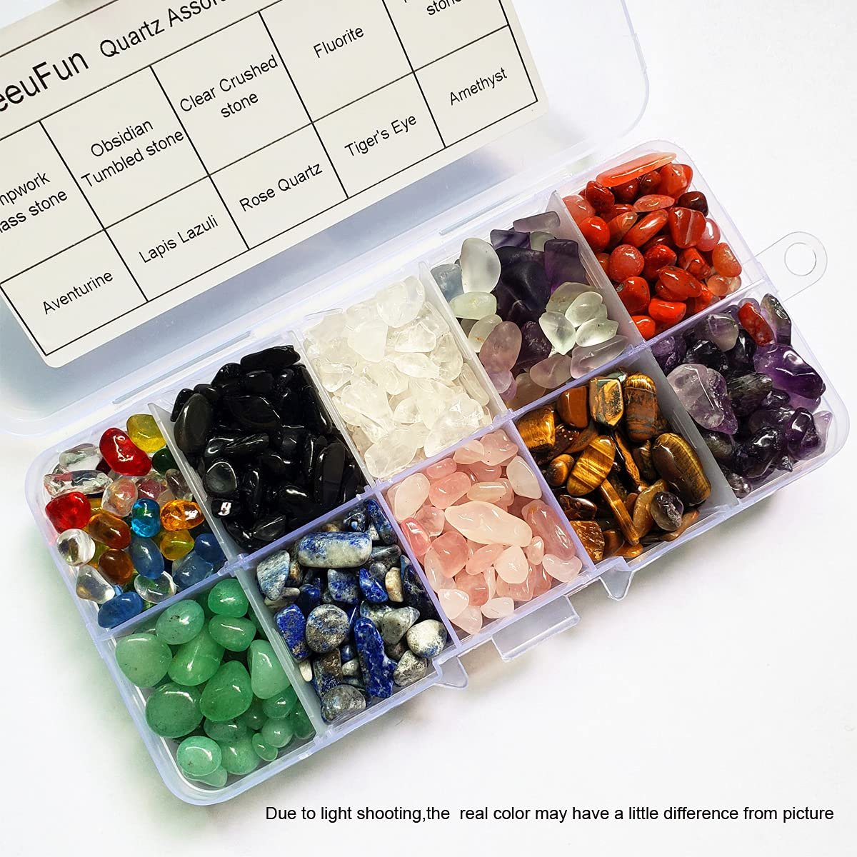SeeuFun Bunte Mini Kristallsteine, getrommelte Chips, Fluorit, Tigerauge, Rosenquarz, Amethyst (ca. 227 g)