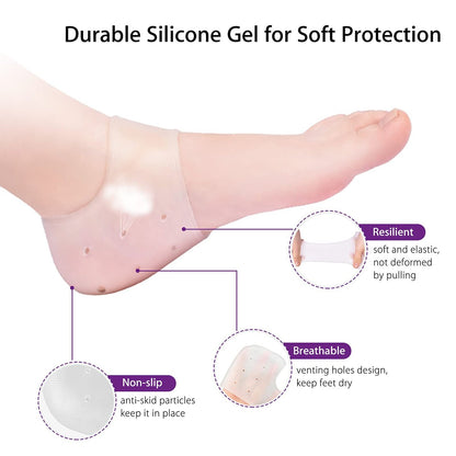 RooRuns Silikon Fersenschoner, 2 Paar Gel-Polster zur Vorbeugung von Blasen, Achillessehnenentzündung, trockenen rissigen Fersen, Plantarfasziitis-Einlagen, atmungsaktive Cups zur Schmerzlinderung, für Damen und Herren