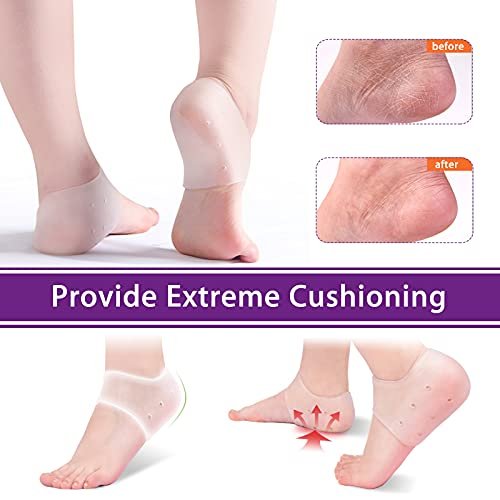 RooRuns Silikon Fersenschoner, 2 Paar Gel-Polster zur Vorbeugung von Blasen, Achillessehnenentzündung, trockenen rissigen Fersen, Plantarfasziitis-Einlagen, atmungsaktive Cups zur Schmerzlinderung, für Damen und Herren