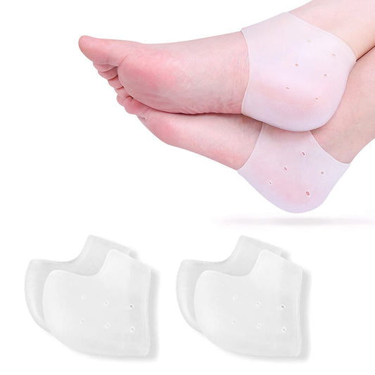 RooRuns Silikon Fersenschoner, 2 Paar Gel-Polster zur Vorbeugung von Blasen, Achillessehnenentzündung, trockenen rissigen Fersen, Plantarfasziitis-Einlagen, atmungsaktive Cups zur Schmerzlinderung, für Damen und Herren