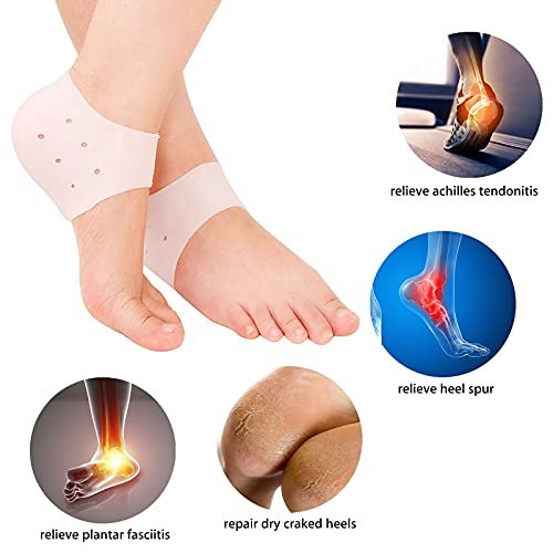 RooRuns Silikon Fersenschoner, 2 Paar Gel-Polster zur Vorbeugung von Blasen, Achillessehnenentzündung, trockenen rissigen Fersen, Plantarfasziitis-Einlagen, atmungsaktive Cups zur Schmerzlinderung, für Damen und Herren