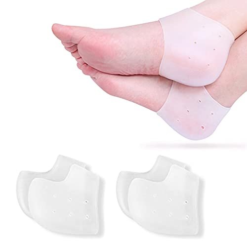 RooRuns Silikon Fersenschoner, 2 Paar Gel-Polster zur Vorbeugung von Blasen, Achillessehnenentzündung, trockenen rissigen Fersen, Plantarfasziitis-Einlagen, atmungsaktive Cups zur Schmerzlinderung, für Damen und Herren