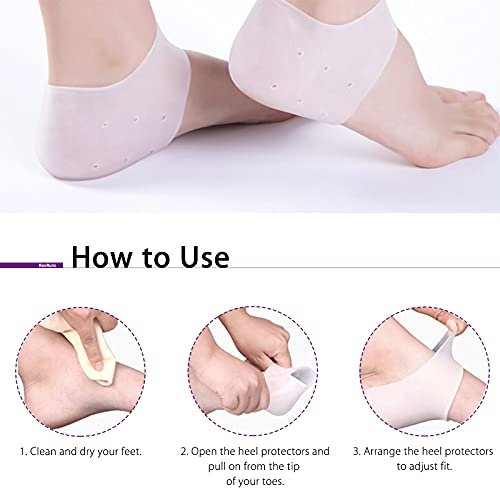 RooRuns Silikon Fersenschoner, 2 Paar Gel-Polster zur Vorbeugung von Blasen, Achillessehnenentzündung, trockenen rissigen Fersen, Plantarfasziitis-Einlagen, atmungsaktive Cups zur Schmerzlinderung, für Damen und Herren