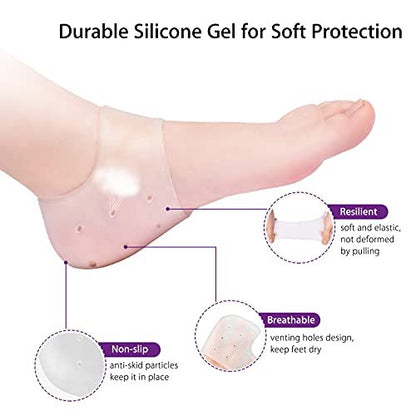 RooRuns Silikon Fersenschoner, 2 Paar Gel-Polster zur Vorbeugung von Blasen, Achillessehnenentzündung, trockenen rissigen Fersen, Plantarfasziitis-Einlagen, atmungsaktive Cups zur Schmerzlinderung, für Damen und Herren
