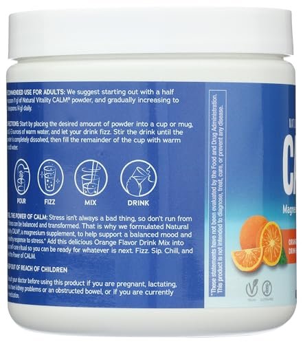 Natural Vitality Calm Magnesium Ergänzung, Anti-Stress Getränkepulver, glutenfrei, vegan, nicht-GVO, Orange, 227 g